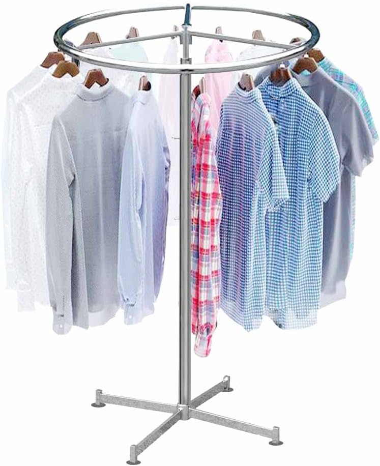 LOCOMOTO Circle Rotatable Garment Clothing Hanger Stand for store, Home and Display Uses (Stainless Solid Metal with Chrome Finish)