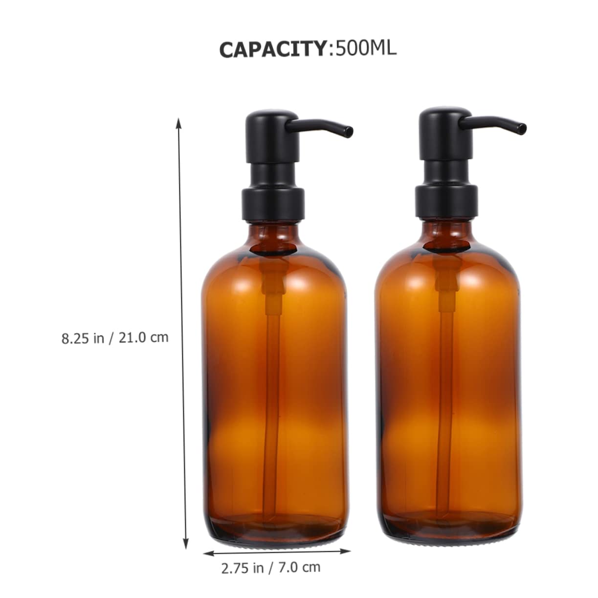 Jabón de Vidrio Marrón 500ml con Bomba de Acero Inoxidable, 2 Piezas