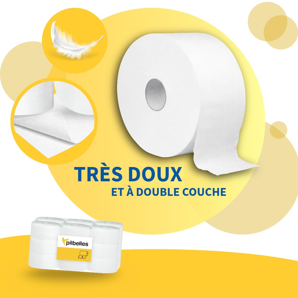 Lot de 18 Rouleaux de Papier Toilette Jumbo | Papier Toilette pour Distributeur 2-Plis, 100m/Rouleau