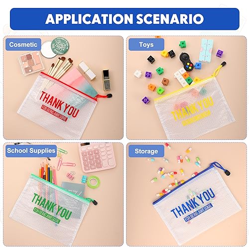 Image of Tenceur 50 Pcs Pencil Pouch Appreciation Gifts for Teacher Nurse Coworker Employee Staff Mesh Zipper Pencil Case Pouch Thank You Gifts for Co Worker Volunteer (Thank You)