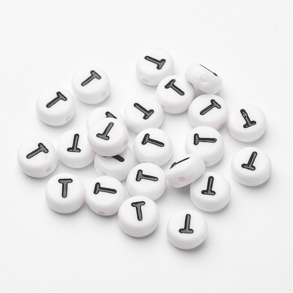 Handicraft Emporium Flat Round Alphabet Acrylic Beads | Approx 20g | T