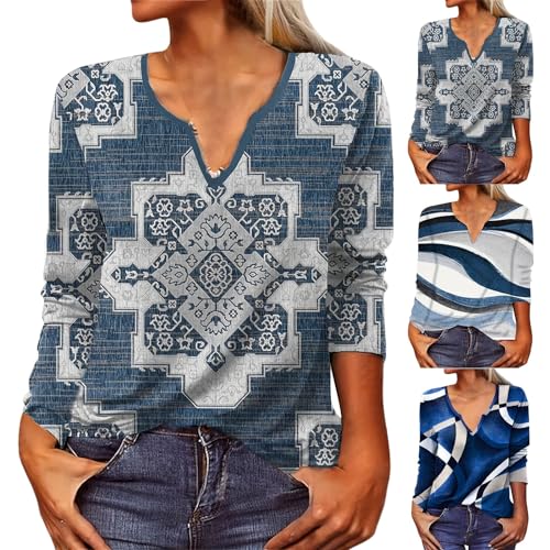 Retro Tunic Tops Ladies Sweatshirts V Neck Tee Top Ladies Blouses 3/4 Length Sleeve T-Shirt Stretch Casual T Shirts Long Sleeve Tops for Women UK Elegant Ethnic Style Shirt Size S-3XL Blue Retro Tunic Tops Ladies Sweatshirts V Neck Tee Top Ladies Blouses 3/4 Length Sleeve T-Shirt Stretch Casual T Shirts Long Sleeve Tops for Women UK Elegant Ethnic Style Shirt Size S-3XL Blue