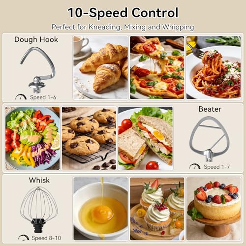 SOLIDEE Electric Stand Mixer with 4.5L & 5.5L Bowls - 10-Speed 1500W Kitchen Mixer for Baking with Dough Hook, Whisk, Beater & Anti-Splash Lid, Dishwasher Safe, Black - Image 5