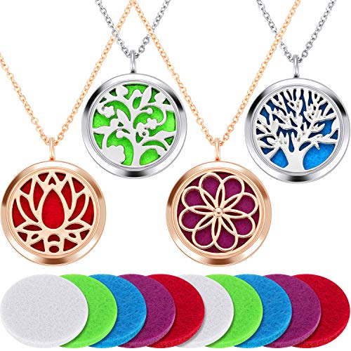 4 Pieces Aromatherapy Essential Oil Diffuser Pendant Locket Pendant Perfume Oil Jewelry Necklace with 14 Refill Pads and 24 Inch Adjustable Chain