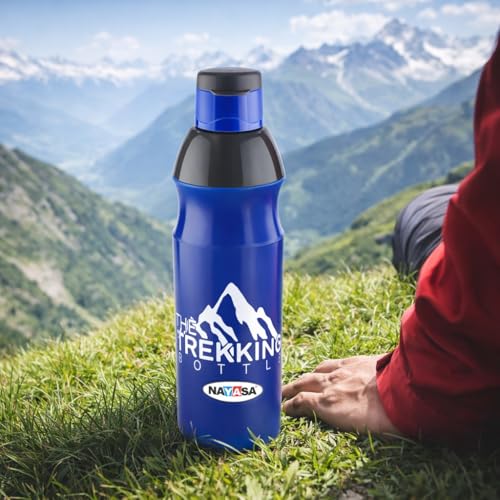 Image of Nayasa Trekking 700ml Water Bottle | BPA-Free Insulated Plastic Inner | Leak-Proof Twist Cap | For Office, School, Gym, Travel, and Outdoor Use | Blue