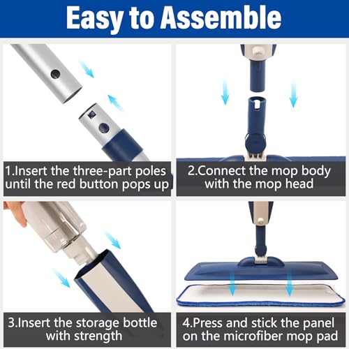 Image of Wet Spray Mop for Floor Cleaning with 14 oz Bottle & 3 Microfiber Pads | Refillable bottle, washable pads, dry /wet use for home or commercial cleaning on hardwood, laminate, wood & ceramic floors