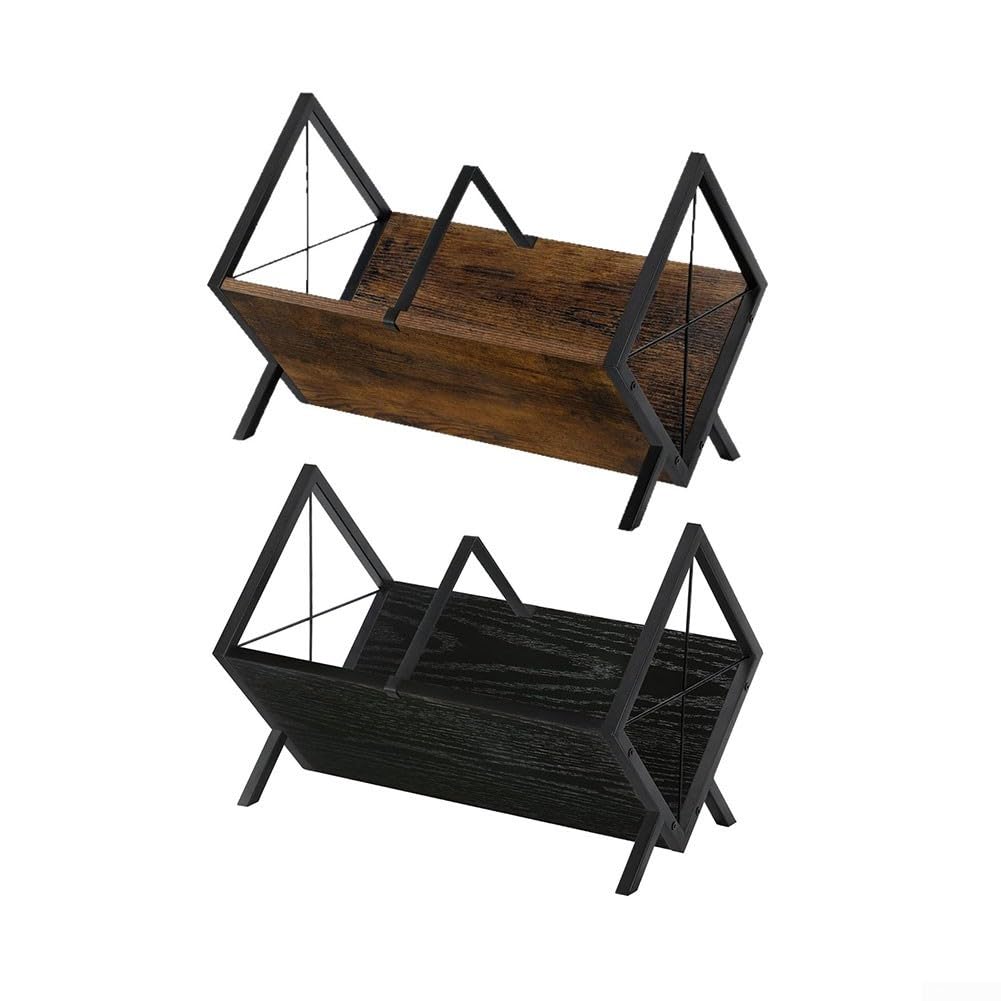Scaffale per dischi in vinile, porta CD in legno con struttura in metallo, per studio domestico, nero (marrone)