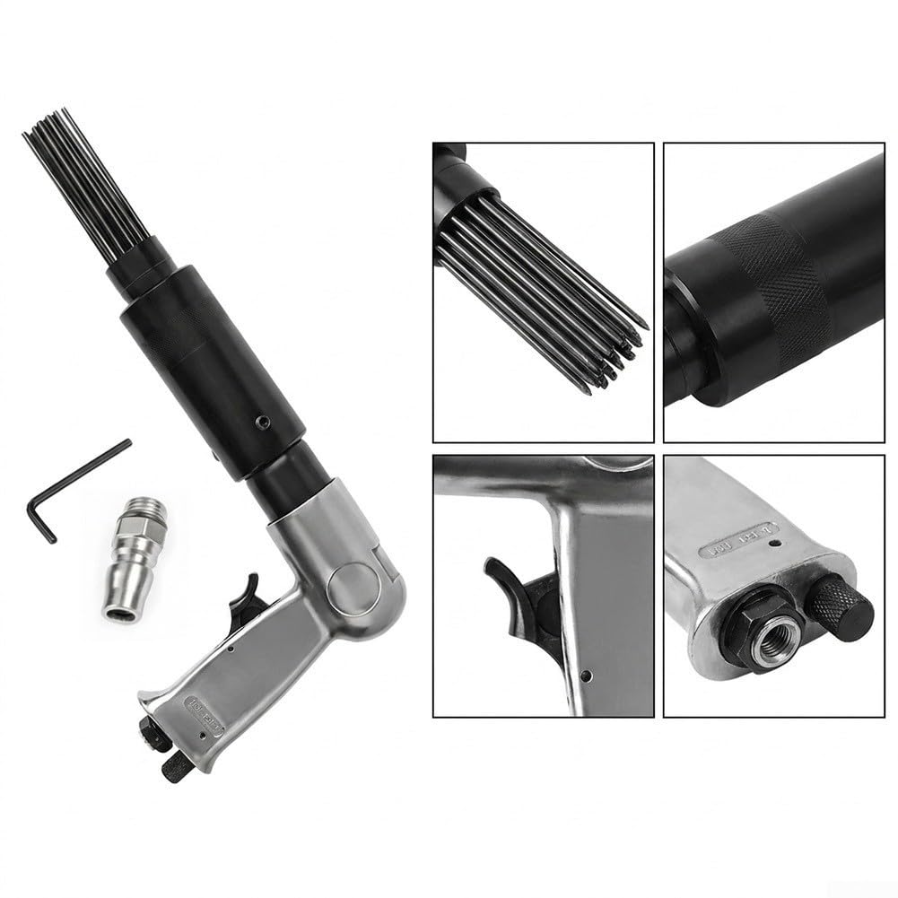 Scaler pneumatico ad ago temprato in acciaio al manganese (370 mm) | 19 aghi in acciaio temprato, 3500 giri/min per l'impatto, rimuove le scorie di vernice ruggine, riparazione automobilistica