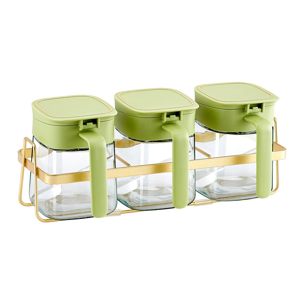URFEDA Tarros de especias con bandeja, juego de 3 unidades, 300 ml, tarros pequeños con tapa y cuchara