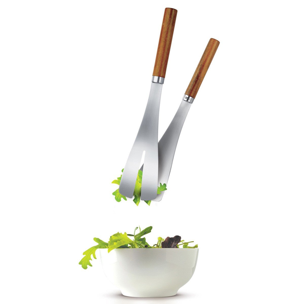 Creative Co-Op Salatbesteck-Set Aus Edelstahl – 2-teilig, Grüne Griffe, 27,3 Cm, Mit Stoffbeutel