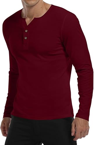Miniatura 3 de YTD Camisetas Henley de manga larga para hombre, estilo casual, ajustadas, con botones, con cuello en V liso
