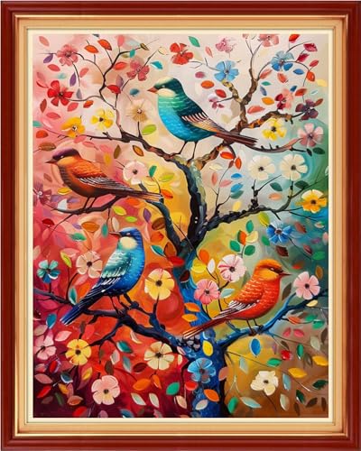 Image of Funchey Stamped Cross Stitch Kits, DIY Cross Stitch Pattern for Adults Beginners Needlepoint Kits Embroidery Kit Arts and Crafts 11CT&The Birds on the treetops 16x20 inch
