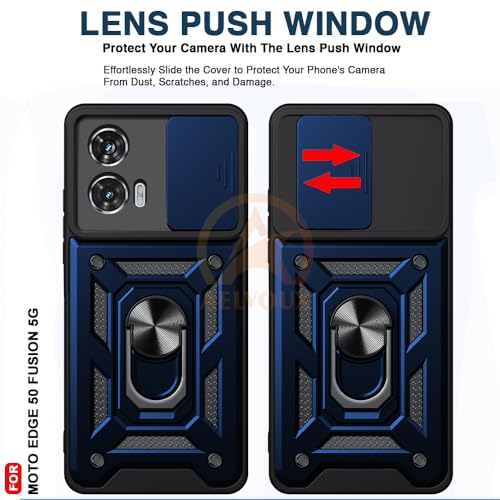 Image of Armor Bumper Back Cover Case for Moto Edge 50 Fusion 5G Rotating Camera Cover, Ring Holder & Kickstand | Heavy Duty & 360 Degree Protection Moto Edge 50 Fusion 5G Back Cover (Blue)