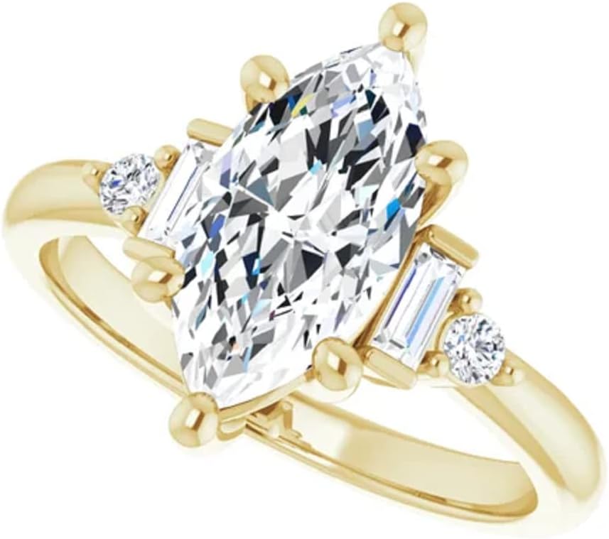 1 CT Marquise Cut Solitaire Moissanite Engagement Ring Set, Moissanite Diamond Bridal Wedding Ring Set for Women, VVS1 Colorless, 10K 14K 18K Solid Gold, 925 Silver, Gift For Her