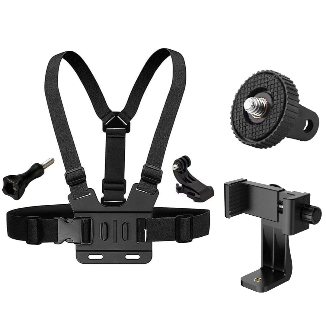 Mobile & Camera Mount for Moto Vlogging|Camera Mobile Chest Belt +J-Mount+Pole Mount+360 Mobile Holder Bracket|Compatible with All Teens & Adult Age Group (Chest Belt/Strap)