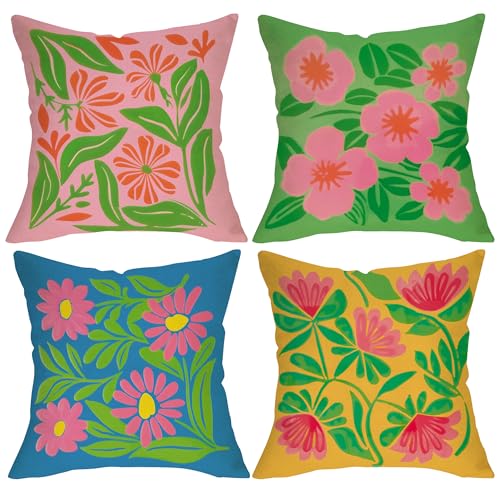 Fjfz Retro Flower Decorative Throw Pillow Covers 18 x 18 Set of 4