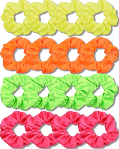 IVARYSS Satin Neon Scrunchies for Hair 80s, Soft Than Silk for Girls and Womens, Fashion Cute Ties and Bands for Thin | Thick Hair Styling, 16 Pack