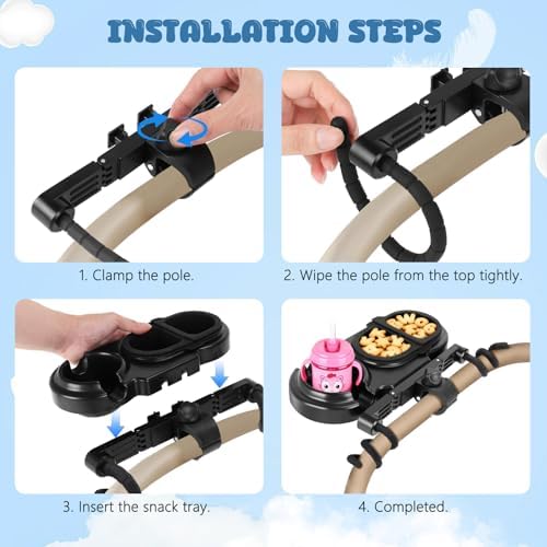 Universal Stroller Snack Tray, 3-in-1 Detachable Cup and Snack Holder with Silicone Arms, Separating Silicone Sleeve Set, Dishwasher-Safe Baby Stroller Accessory - 4