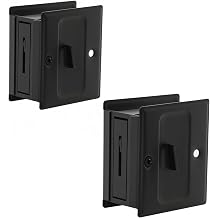 Privacy Sliding Door Lock with Pull, Solid Brass Pocket Door Privacy Lock, 2-3/4 x2-1/2 , for 1-3/8  Thickness Door, Matte Black, 2 Pack