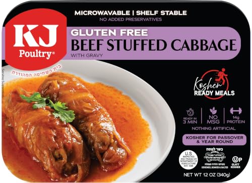 KJ Poultry Kosher for Passover Gluten Free Meals, Beef Stuffed Cabbage Rolls in Gravy (1 Pack) Prepared Entree Fully Cooked, Shelf Stable Microwave Dinner, Travel Military Camping