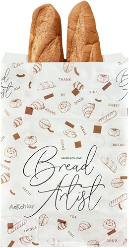 Miniatura 4 de Paquete de 50 bolsas de pan de papel con ventana frontal, 13.8 x 9.5 x 4.3 pulgadas, bolsas de pan de papel grandes para regalo de pan casero con