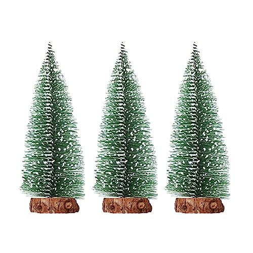 3 PZ Mini Alberi di Natale Artificiali Sisal Neve Gelo Albero di Natale di Pino in Miniatura con Base in Legno per Decorazioni Natalizie Festa di Natale Tavola di Casa Decorazioni Artigianali(15 cm)