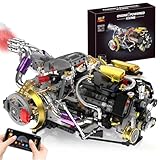 NEXTJOY V8 Engine Model Kit That Works, 1394 PCS Advanced Collectible Engine Building Block Sets with Lights & Spray, Ideal Gift for Adults/Boys 8-14/Home Office Decor
