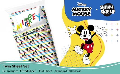 Image of Sunny Side Up Disney Mickey Mouse Twin Sheet Set - 3 Piece Kids Bedding Set Includes Pillow Cover - Super Soft Microfiber Sheets