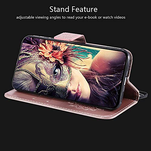 Draamvol for Huawei P Smart 2021Case,Flip Wallet Embossed Sunflower Card Holder PU Leather Bumper Phone Cover for Huawei P Smart 2021/Y7A Magnet Built-in Kickstand,Rose Gold - Image 3