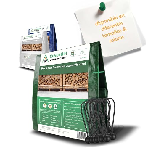 CoverUp! Lona Impermeable Verde 2x3 m 200 g/m² con 10 Gomas de sujeción y Ojales Aluminio – Resistente UV y desgarros – Cobertura Exterior Premium