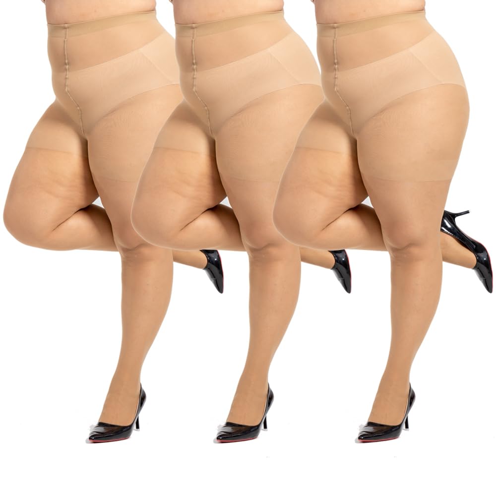 LADYFAN 3 Pairs Plus Size Sheer Tights