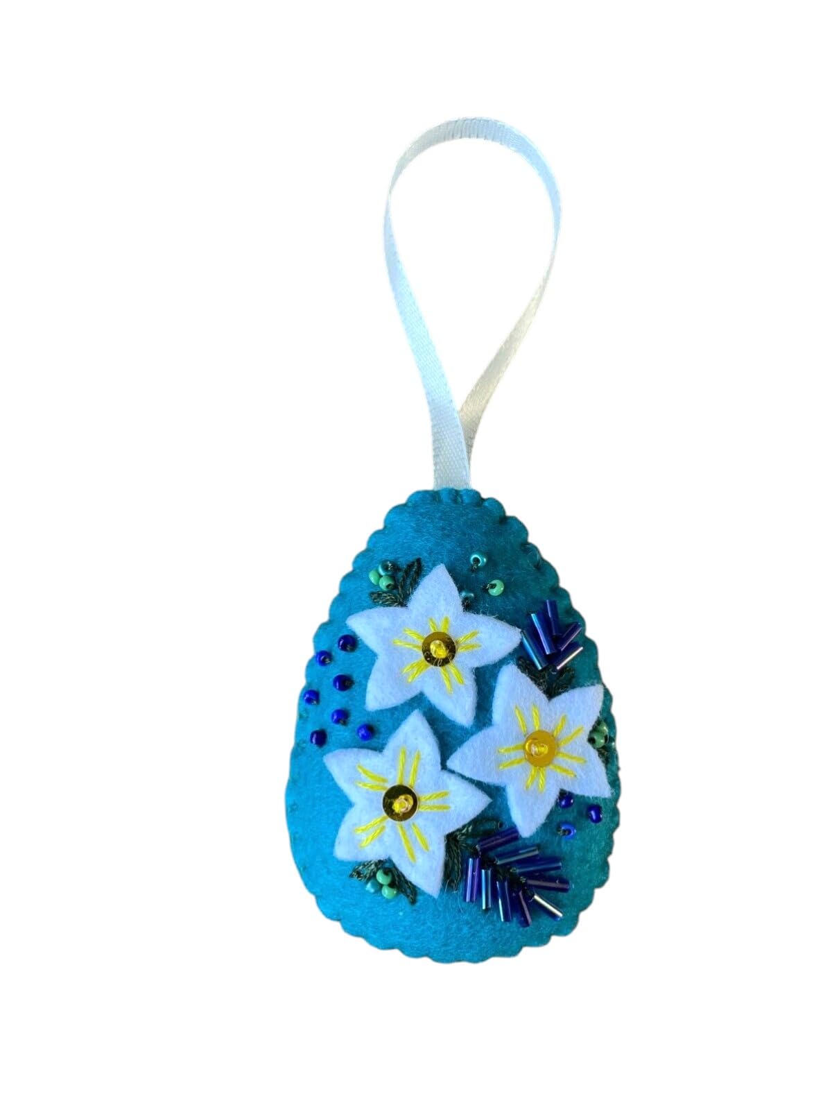 Handmade felt Easter decorations hanging ornaments bunny, chicken, egg (turqoise egg) — image 1