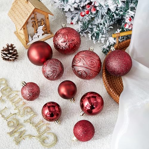 Wironlst Christmas Ball Ornaments - 30pcs Shatterproof Plastic Christmas Ornaments Hanging Ball Decorations for Xmas Tree, Holiday, Wedding, Party (Multi-Size, Burgundy) - image 3