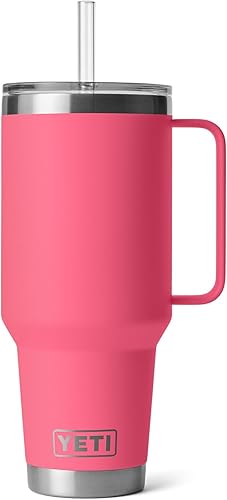 Miniatura 3 de YETI Rambler - Vaso de viaje con asa y tapa con popote, 42 onzas, vaso de agua de viaje, con asa, acero inoxidable, rosa tropical