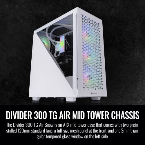 Image of Thermaltake Divider 300 TG Air ATX mid Tower Snow Edition Computer Case with 2 pre-Installed 120mm Standard Fans Full-Size mesh Panel 3mm Triangular Tempered Glass CA-1S2-00M6WN-02