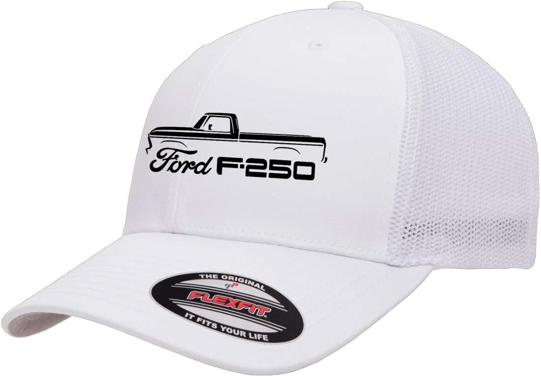 1973-77 Ford F250 Pickup Truck Outline Design Flexfit Trucker Mesh Fitted Cap
