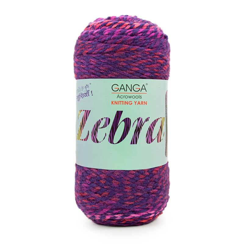 Image of Ganga Acrowools Zebra Acrylic Hand Knitting Fancy Yarn, A Pack of 2 Balls- 150gram Each, Shade No. - PTT1423, Violet Haze