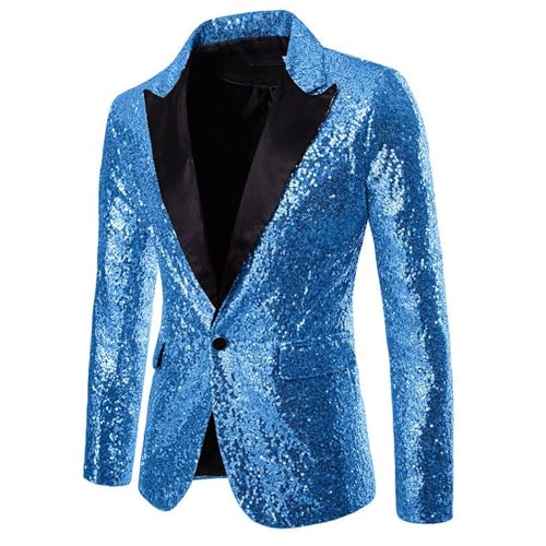 Sequin Blazer for Men Lapel One Button Shiny Sparkly Dress Coat Trendy Slim Performance Party Dinner Prom Suit Jacket