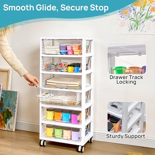 Image of Vtopmart 6-Tier Rolling Cart with Deep Drawers, Clear Plastic Storage Organizer for Art & Craft Supplies, Toy, Office, Classroom, Bedroom, Bathroom
