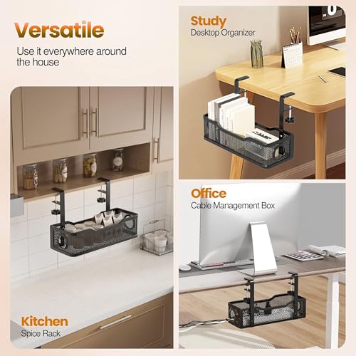 Image of Joomouney Under Desk Cable Organizer Rack, Metal Under Table Cable Tray, Wire Management Holder for Power Extention, Power Cord, Network Cable Screw-Fixed Adjustable(Black)