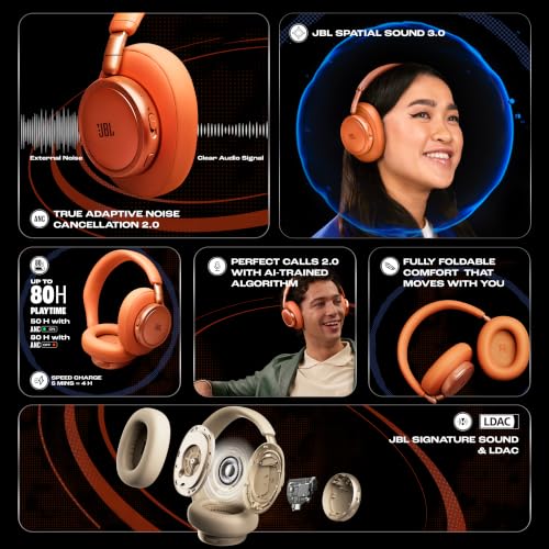 Image of JBL New Live 780NC, Advanced Noise Cancellation 2.0 Wireless Headphones, Technology (BT 6.0, Auracast, Hi-Res, LDAC, Spatial Sound, 6-mic, AI-Trained Algo) 80H Battery, 2Yrs* Warranty, Orange