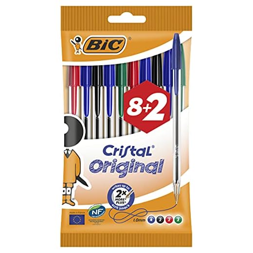 BIC Cristal Original Stylos-Bille - Couleurs Assorties, Pochette de 8+2