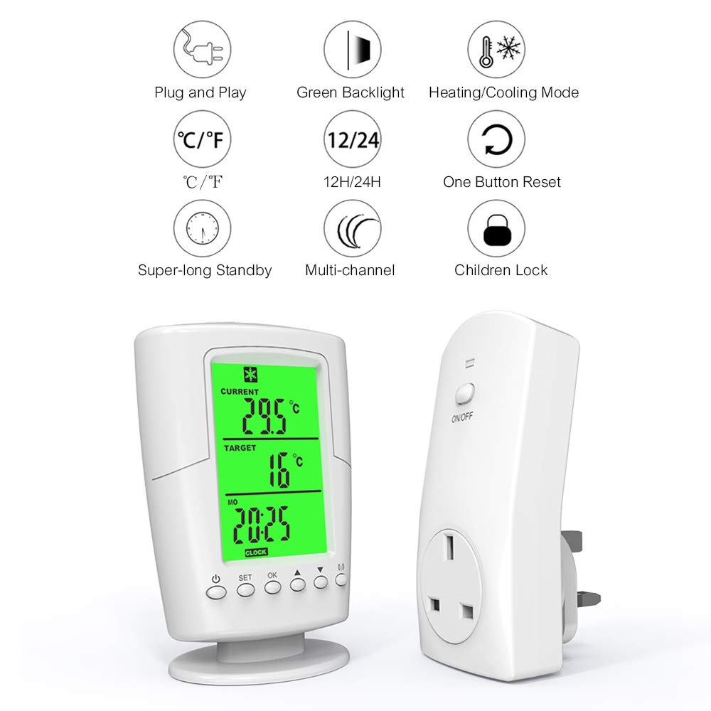 Decdeal Thermostat Plug Wireless Remote Programmable Thermostats