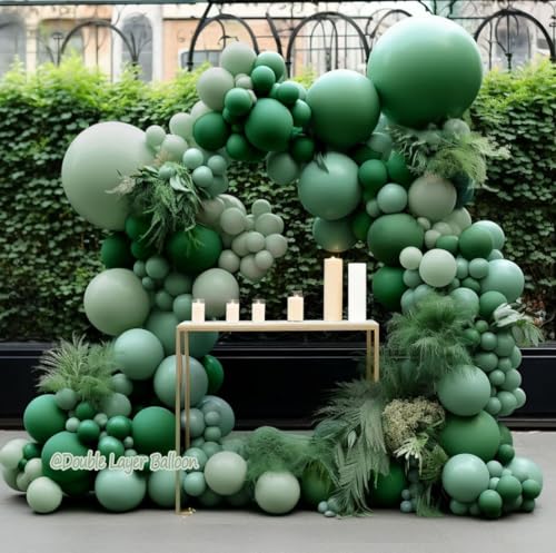 Image of Green Balloon Arch Kit, Double Stuffed Dark Emerald Green Balloon Arch Forest Sage Olive Balloons for Baby Shower Birthday Bridal Wedding Graduation Safari Woodland Wild One Party Decor