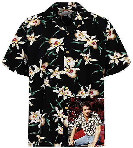 Chemise hawaïenne Star Orchidée Noir XS pour look vintage
