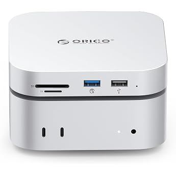 ORICO MiniMate 5Gbps Mac mini M6/M5 Pro/M4 Hub Mit 4TB SSD | bis zu 460 MB/s, 4TB Mac mini M6 SSD, USB-A 2.0*3(480Mbps), USB 