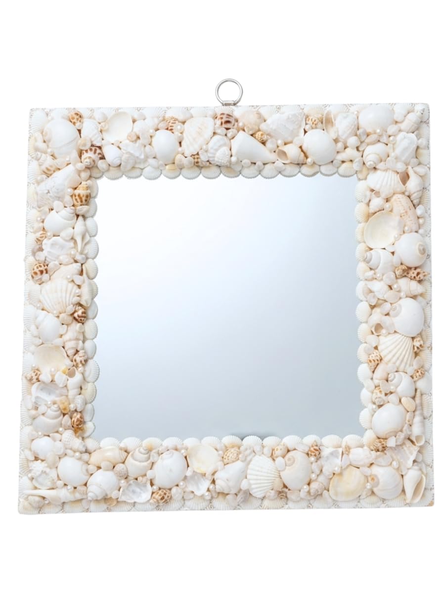 Shell Mirror-Round Shape -Sea Shell Wall Hanging for Home-Unique Mirrors for Home, Bathroom,Dining Hall,Living-Boho theamed-18 inch Arch Mirror-image-36