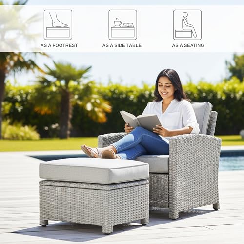 Image of DEVOKO Stratus 7 Piece Outdoor Conversation Patio Furniture Set All Weather Wicker Sectional Couch Sofa with Center Table Ottoman for Garden, Terrace, Porch, Lawn, Backyard (Silver & Grey)