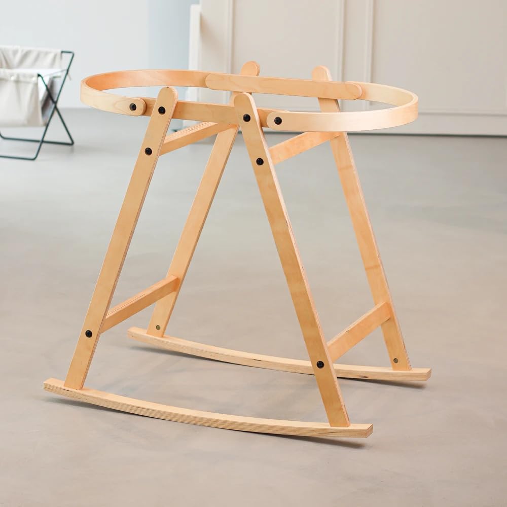 LIINI® Culla per Bambini con Cestino Mosè (Moka) – dolce movimento cullante, lavorato a maglia a mano, struttura in legno sostenibile, inclusa materassino e sacchetto – dalla nascita fino a 9 kg – EN
