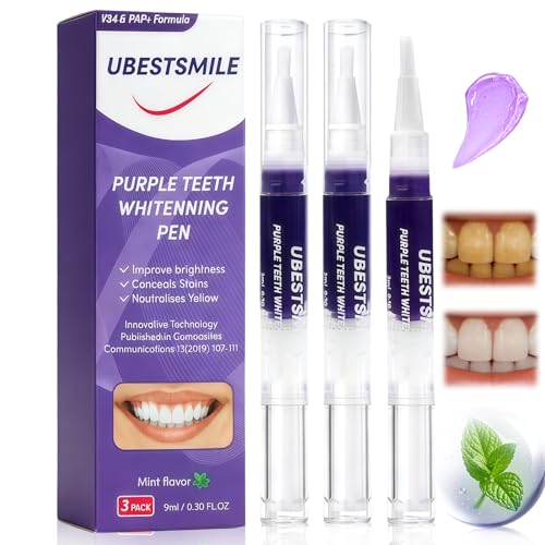 3 Piezas Lápiz Blanqueador Dental, Morado Teeth Whitening Stick,Lápices de Gel Blanquead-or Dent-al, Aclara Dientes, Fácil Aplicación, Manchas Café y Té, Ideal para Viaje Y Llevar